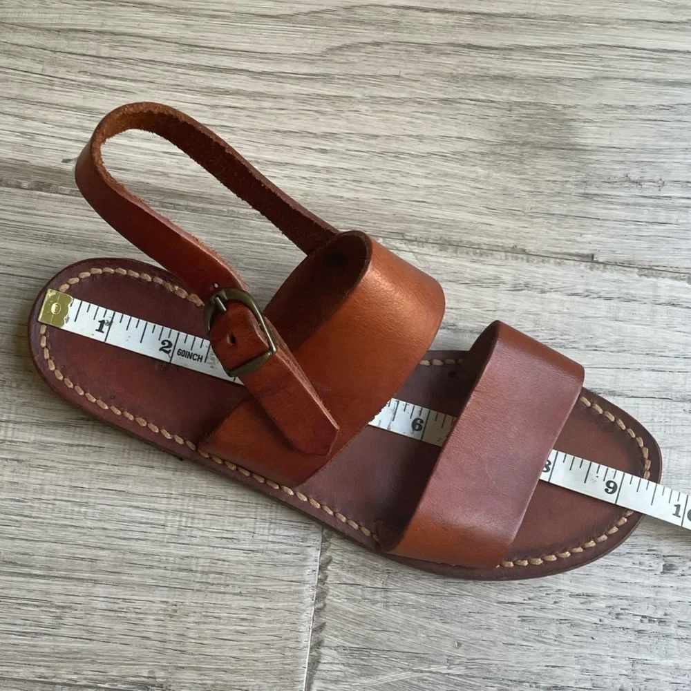 Samuji Leather 2 Strap Sandal W/Heel Strap Adjustable Buckle Closure Brown SZ 6